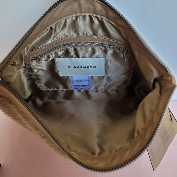 VIAVENETO Delilah Curly Lambskin Shearling Large Pouch/Wristlet- Camel color - Picture 12 of 16